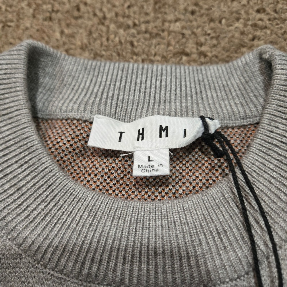 THML Sweater Womens L Gray Cheetah Intarsia Knit Crewneck Pullover Long Sleeve - Picture 2 of 7